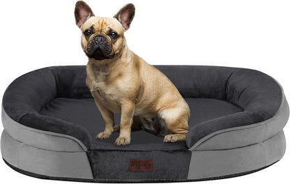 Orthopedic Waterproof Medium Dog Bed Sofa, Gel Memory Foam, 36" | Egg-Crate Foam Dog Sofa, Washable Pet Bed with Four Sided Bolster Cushion, Removable Cover & Non-Slip Bottom, Dark Grey