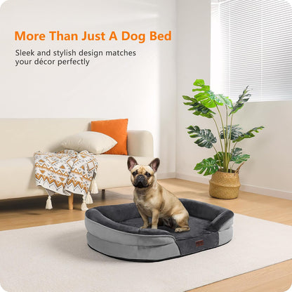Orthopedic Waterproof Medium Dog Bed Sofa, Gel Memory Foam, 36" | Egg-Crate Foam Dog Sofa, Washable Pet Bed with Four Sided Bolster Cushion, Removable Cover & Non-Slip Bottom, Dark Grey