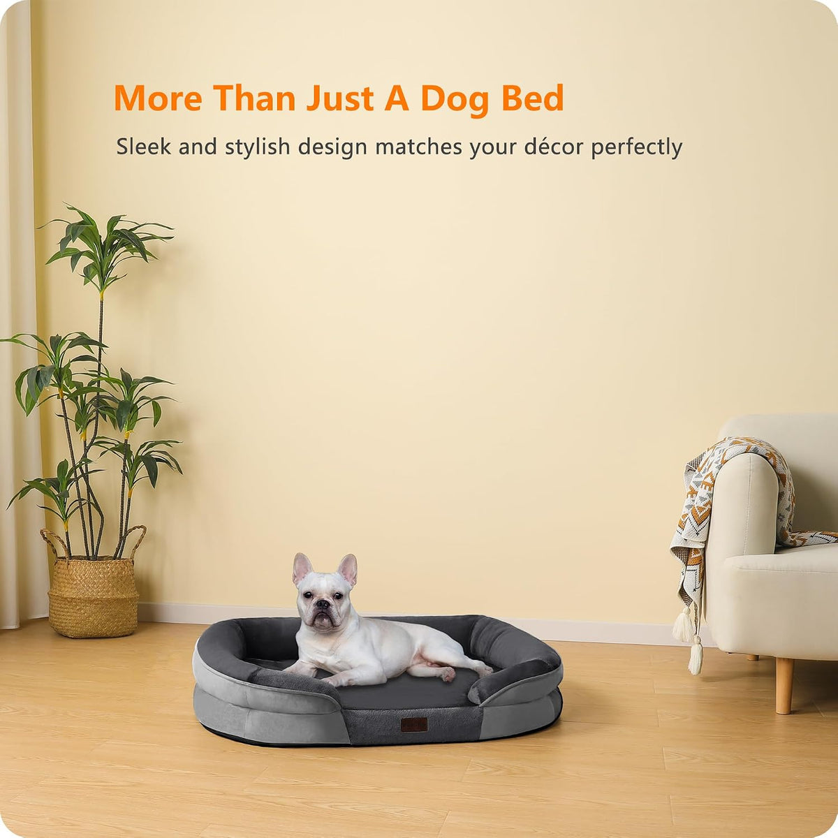 Orthopedic Waterproof Medium Dog Bed Sofa, Gel Memory Foam, 36" | Egg-Crate Foam Dog Sofa, Washable Pet Bed with Four Sided Bolster Cushion, Removable Cover & Non-Slip Bottom, Dark Grey