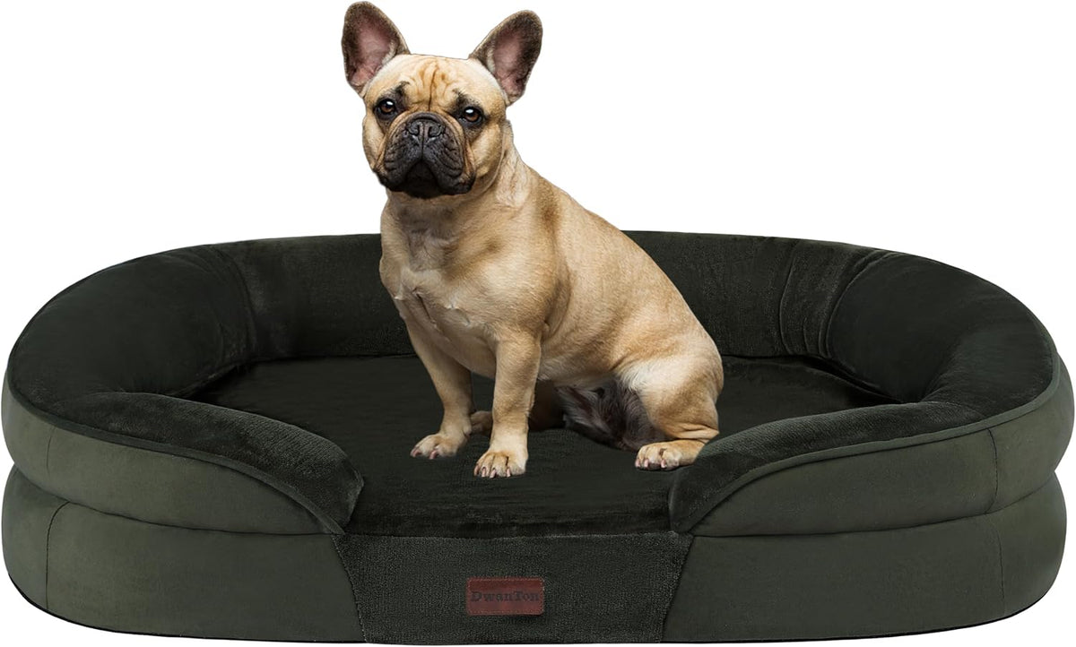 Orthopedic Waterproof Medium Dog Bed Sofa, Gel Memory Foam, 36" | Egg-Crate Foam Dog Sofa, Washable Pet Bed with Four Sided Bolster Cushion, Removable Cover & Non-Slip Bottom, Dark Grey