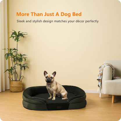 Orthopedic Waterproof Medium Dog Bed Sofa, Gel Memory Foam, 36" | Egg-Crate Foam Dog Sofa, Washable Pet Bed with Four Sided Bolster Cushion, Removable Cover & Non-Slip Bottom, Dark Grey