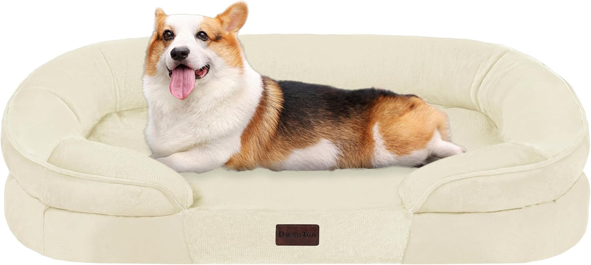 Orthopedic Waterproof Medium Dog Bed Sofa, Gel Memory Foam, 36" | Egg-Crate Foam Dog Sofa, Washable Pet Bed with Four Sided Bolster Cushion, Removable Cover & Non-Slip Bottom, Dark Grey