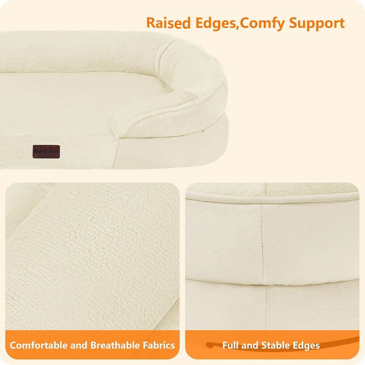 Orthopedic Waterproof Medium Dog Bed Sofa, Gel Memory Foam, 36" | Egg-Crate Foam Dog Sofa, Washable Pet Bed with Four Sided Bolster Cushion, Removable Cover & Non-Slip Bottom, Dark Grey