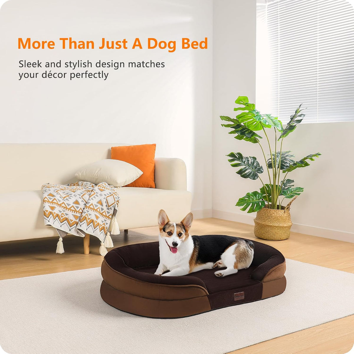 Orthopedic Waterproof Medium Dog Bed Sofa, Gel Memory Foam, 36" | Egg-Crate Foam Dog Sofa, Washable Pet Bed with Four Sided Bolster Cushion, Removable Cover & Non-Slip Bottom, Dark Grey