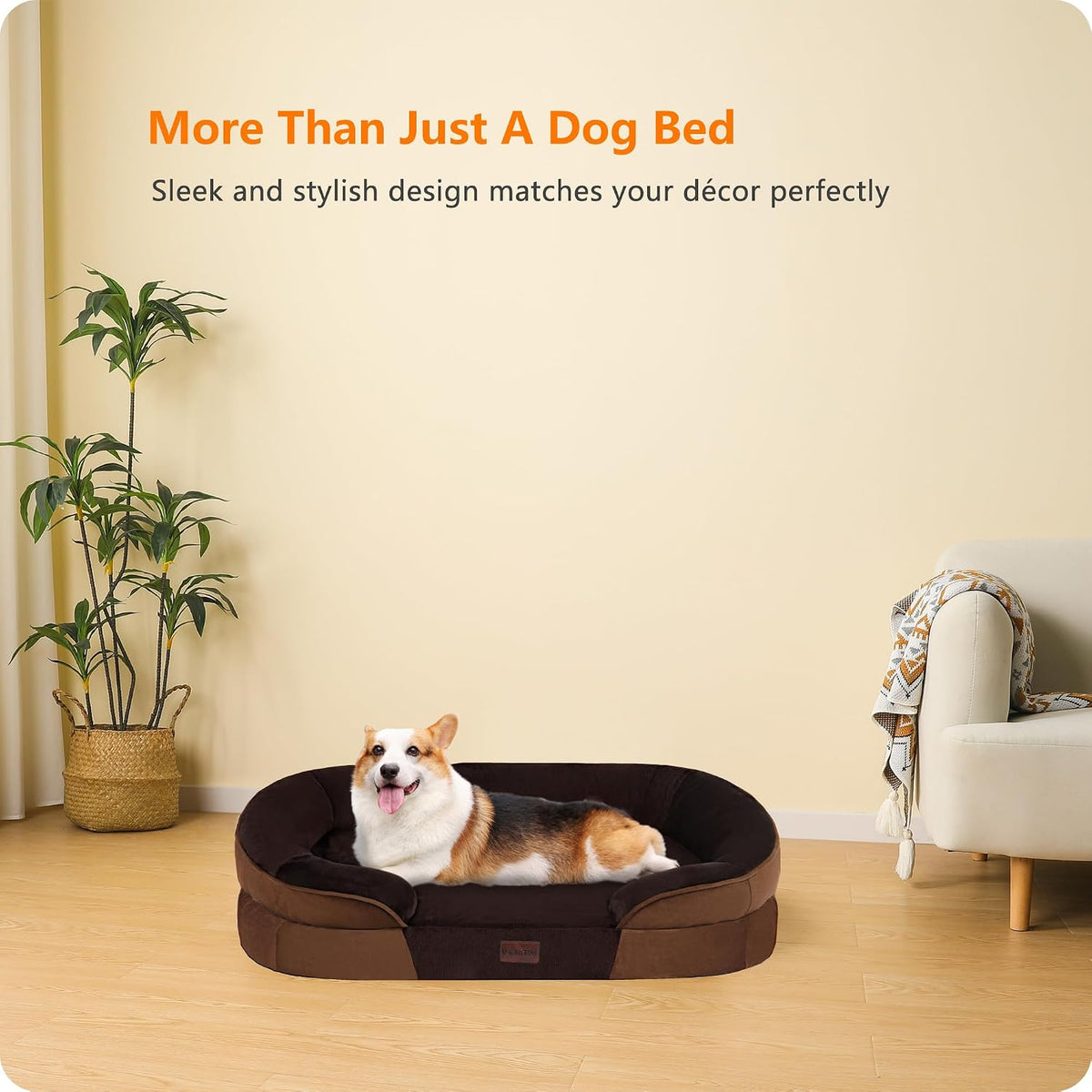 Orthopedic Waterproof Medium Dog Bed Sofa, Gel Memory Foam, 36" | Egg-Crate Foam Dog Sofa, Washable Pet Bed with Four Sided Bolster Cushion, Removable Cover & Non-Slip Bottom, Dark Grey