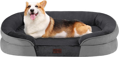 Orthopedic Waterproof Medium Dog Bed Sofa, Gel Memory Foam, 36" | Egg-Crate Foam Dog Sofa, Washable Pet Bed with Four Sided Bolster Cushion, Removable Cover & Non-Slip Bottom, Dark Grey