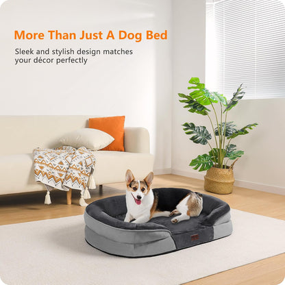 Orthopedic Waterproof Medium Dog Bed Sofa, Gel Memory Foam, 36" | Egg-Crate Foam Dog Sofa, Washable Pet Bed with Four Sided Bolster Cushion, Removable Cover & Non-Slip Bottom, Dark Grey