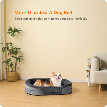 Orthopedic Waterproof Medium Dog Bed Sofa, Gel Memory Foam, 36" | Egg-Crate Foam Dog Sofa, Washable Pet Bed with Four Sided Bolster Cushion, Removable Cover & Non-Slip Bottom, Dark Grey