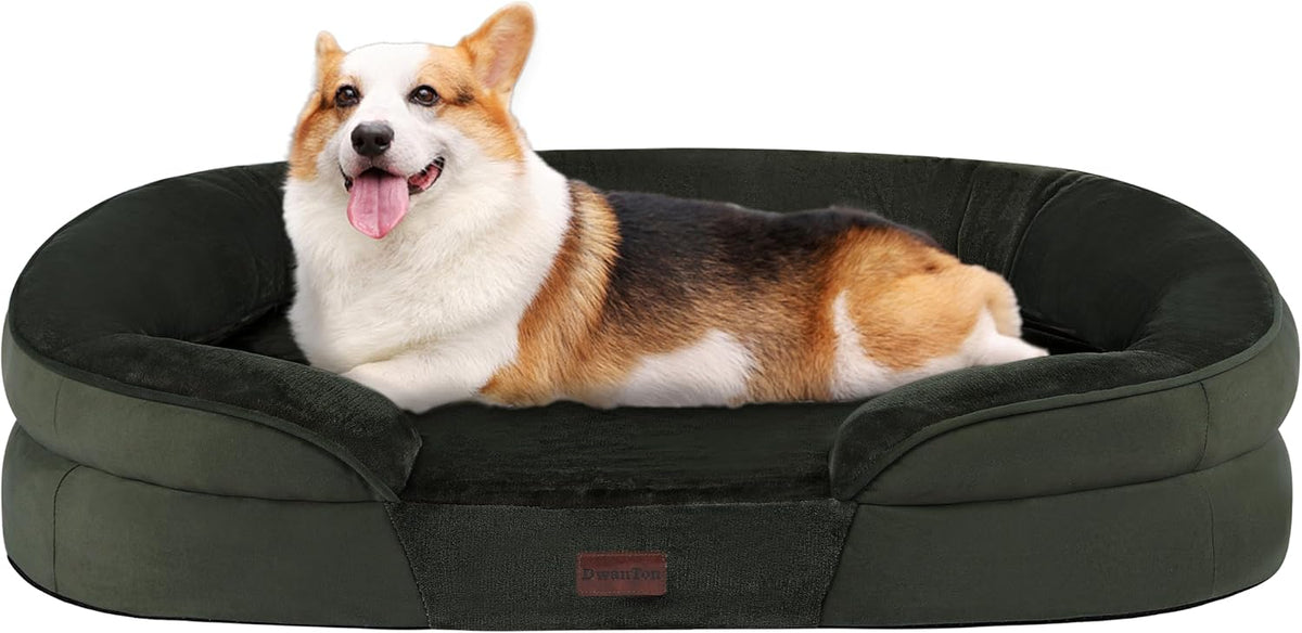 Orthopedic Waterproof Medium Dog Bed Sofa, Gel Memory Foam, 36" | Egg-Crate Foam Dog Sofa, Washable Pet Bed with Four Sided Bolster Cushion, Removable Cover & Non-Slip Bottom, Dark Grey