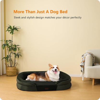 Orthopedic Waterproof Medium Dog Bed Sofa, Gel Memory Foam, 36" | Egg-Crate Foam Dog Sofa, Washable Pet Bed with Four Sided Bolster Cushion, Removable Cover & Non-Slip Bottom, Dark Grey