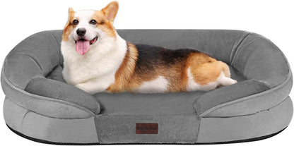 Orthopedic Waterproof Medium Dog Bed Sofa, Gel Memory Foam, 36" | Egg-Crate Foam Dog Sofa, Washable Pet Bed with Four Sided Bolster Cushion, Removable Cover & Non-Slip Bottom, Dark Grey