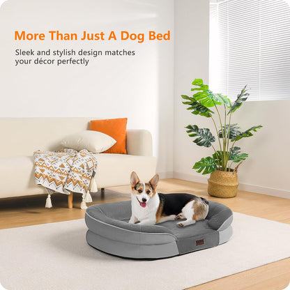 Orthopedic Waterproof Medium Dog Bed Sofa, Gel Memory Foam, 36" | Egg-Crate Foam Dog Sofa, Washable Pet Bed with Four Sided Bolster Cushion, Removable Cover & Non-Slip Bottom, Dark Grey