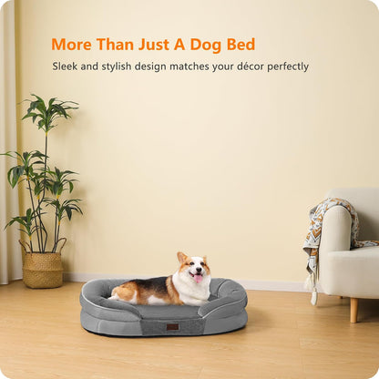 Orthopedic Waterproof Medium Dog Bed Sofa, Gel Memory Foam, 36" | Egg-Crate Foam Dog Sofa, Washable Pet Bed with Four Sided Bolster Cushion, Removable Cover & Non-Slip Bottom, Dark Grey