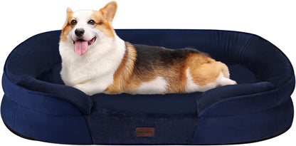 Orthopedic Waterproof Medium Dog Bed Sofa, Gel Memory Foam, 36" | Egg-Crate Foam Dog Sofa, Washable Pet Bed with Four Sided Bolster Cushion, Removable Cover & Non-Slip Bottom, Dark Grey
