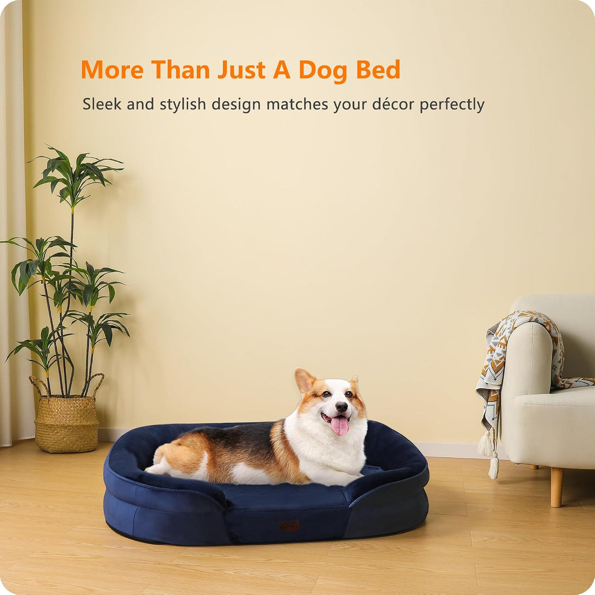 Orthopedic Waterproof Medium Dog Bed Sofa, Gel Memory Foam, 36" | Egg-Crate Foam Dog Sofa, Washable Pet Bed with Four Sided Bolster Cushion, Removable Cover & Non-Slip Bottom, Dark Grey