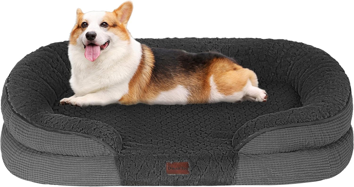 Orthopedic Waterproof Medium Dog Bed Sofa, Gel Memory Foam, 36" | Egg-Crate Foam Dog Sofa, Washable Pet Bed with Four Sided Bolster Cushion, Removable Cover & Non-Slip Bottom, Dark Grey