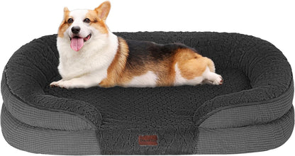 Orthopedic Waterproof Medium Dog Bed Sofa, Gel Memory Foam, 36" | Egg-Crate Foam Dog Sofa, Washable Pet Bed with Four Sided Bolster Cushion, Removable Cover & Non-Slip Bottom, Dark Grey