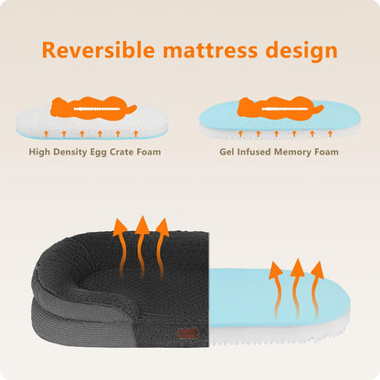 Orthopedic Waterproof Medium Dog Bed Sofa, Gel Memory Foam, 36" | Egg-Crate Foam Dog Sofa, Washable Pet Bed with Four Sided Bolster Cushion, Removable Cover & Non-Slip Bottom, Dark Grey
