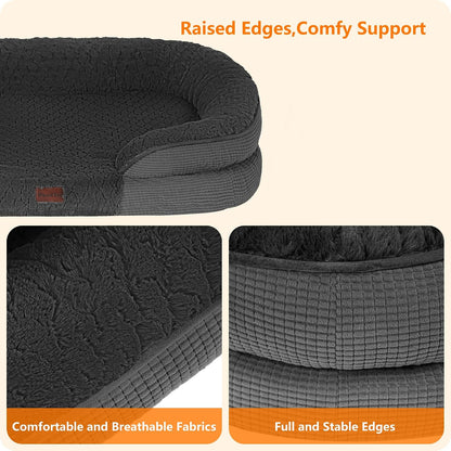 Orthopedic Waterproof Medium Dog Bed Sofa, Gel Memory Foam, 36" | Egg-Crate Foam Dog Sofa, Washable Pet Bed with Four Sided Bolster Cushion, Removable Cover & Non-Slip Bottom, Dark Grey