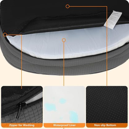 Orthopedic Waterproof Medium Dog Bed Sofa, Gel Memory Foam, 36" | Egg-Crate Foam Dog Sofa, Washable Pet Bed with Four Sided Bolster Cushion, Removable Cover & Non-Slip Bottom, Dark Grey