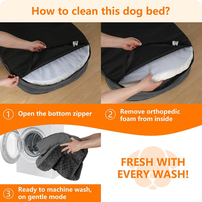 Orthopedic Waterproof Medium Dog Bed Sofa, Gel Memory Foam, 36" | Egg-Crate Foam Dog Sofa, Washable Pet Bed with Four Sided Bolster Cushion, Removable Cover & Non-Slip Bottom, Dark Grey