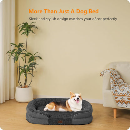 Orthopedic Waterproof Medium Dog Bed Sofa, Gel Memory Foam, 36" | Egg-Crate Foam Dog Sofa, Washable Pet Bed with Four Sided Bolster Cushion, Removable Cover & Non-Slip Bottom, Dark Grey