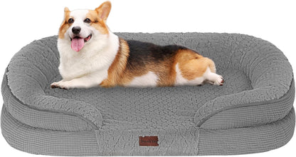 Orthopedic Waterproof Medium Dog Bed Sofa, Gel Memory Foam, 36" | Egg-Crate Foam Dog Sofa, Washable Pet Bed with Four Sided Bolster Cushion, Removable Cover & Non-Slip Bottom, Dark Grey