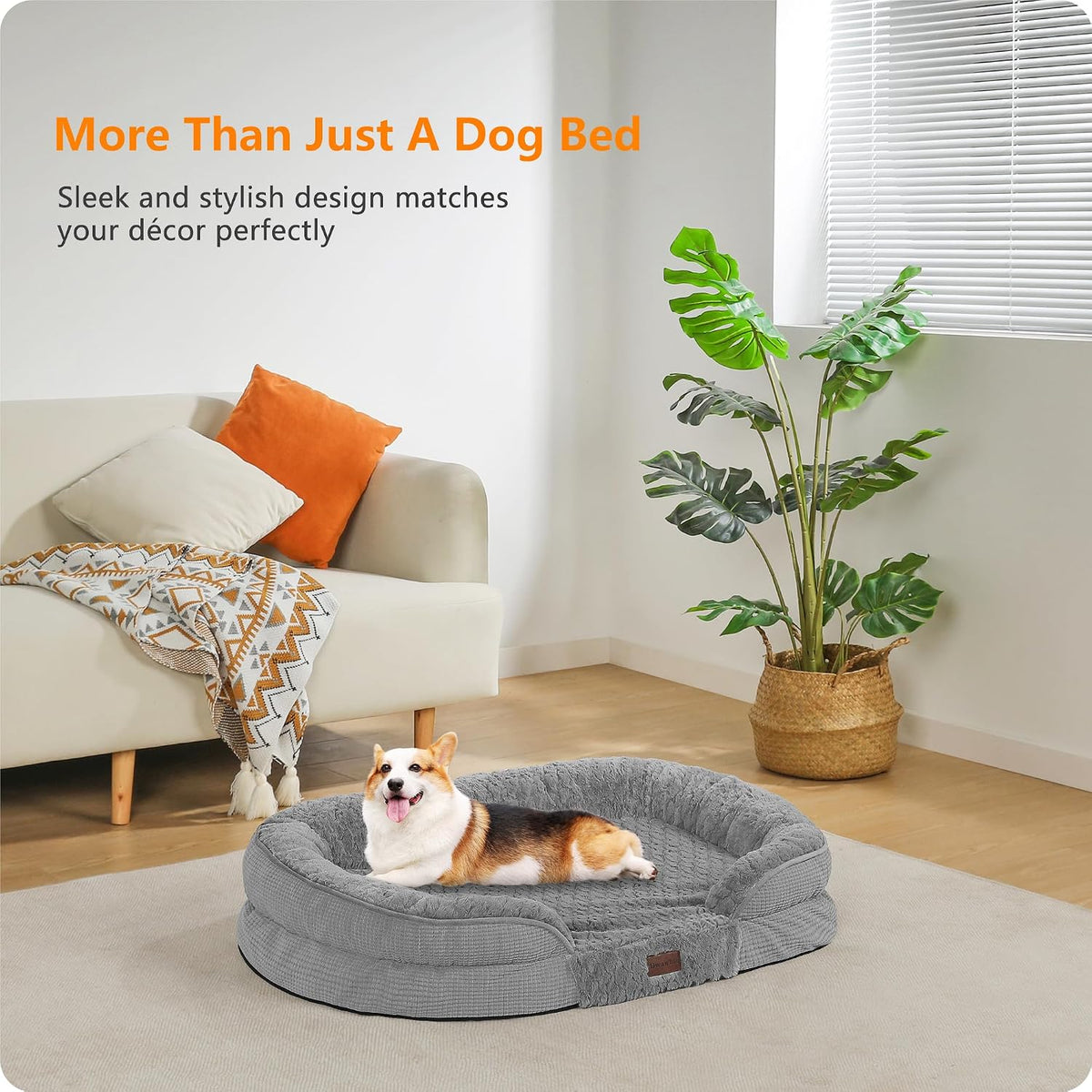 Orthopedic Waterproof Medium Dog Bed Sofa, Gel Memory Foam, 36" | Egg-Crate Foam Dog Sofa, Washable Pet Bed with Four Sided Bolster Cushion, Removable Cover & Non-Slip Bottom, Dark Grey