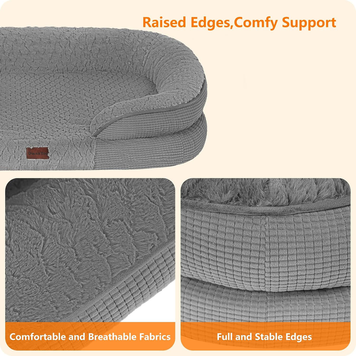 Orthopedic Waterproof Medium Dog Bed Sofa, Gel Memory Foam, 36" | Egg-Crate Foam Dog Sofa, Washable Pet Bed with Four Sided Bolster Cushion, Removable Cover & Non-Slip Bottom, Dark Grey