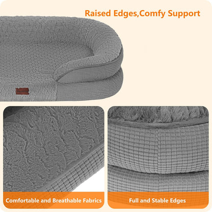 Orthopedic Waterproof Medium Dog Bed Sofa, Gel Memory Foam, 36" | Egg-Crate Foam Dog Sofa, Washable Pet Bed with Four Sided Bolster Cushion, Removable Cover & Non-Slip Bottom, Dark Grey