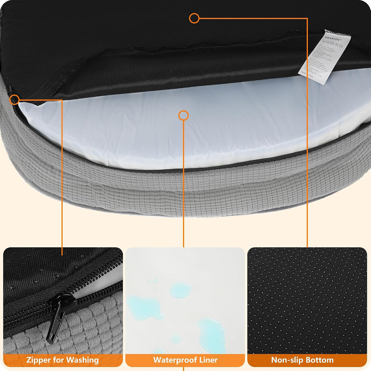 Orthopedic Waterproof Medium Dog Bed Sofa, Gel Memory Foam, 36" | Egg-Crate Foam Dog Sofa, Washable Pet Bed with Four Sided Bolster Cushion, Removable Cover & Non-Slip Bottom, Dark Grey