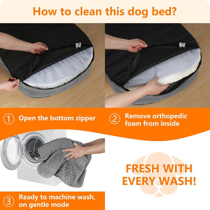 Orthopedic Waterproof Medium Dog Bed Sofa, Gel Memory Foam, 36" | Egg-Crate Foam Dog Sofa, Washable Pet Bed with Four Sided Bolster Cushion, Removable Cover & Non-Slip Bottom, Dark Grey