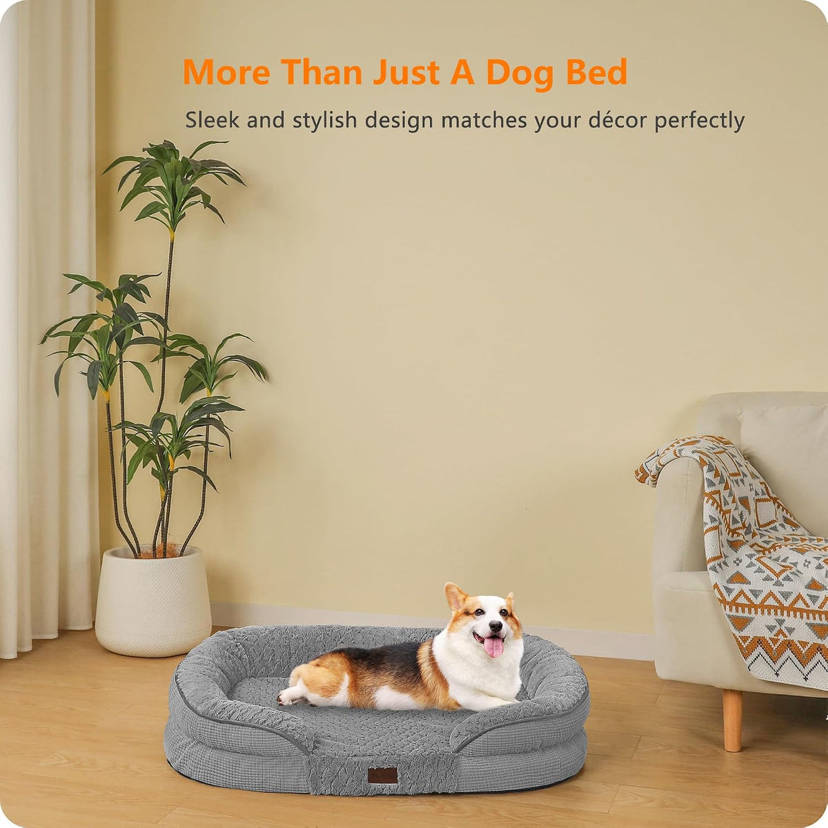 Orthopedic Waterproof Medium Dog Bed Sofa, Gel Memory Foam, 36" | Egg-Crate Foam Dog Sofa, Washable Pet Bed with Four Sided Bolster Cushion, Removable Cover & Non-Slip Bottom, Dark Grey