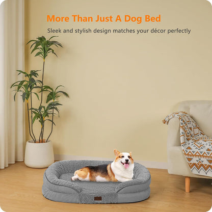 Orthopedic Waterproof Medium Dog Bed Sofa, Gel Memory Foam, 36" | Egg-Crate Foam Dog Sofa, Washable Pet Bed with Four Sided Bolster Cushion, Removable Cover & Non-Slip Bottom, Dark Grey