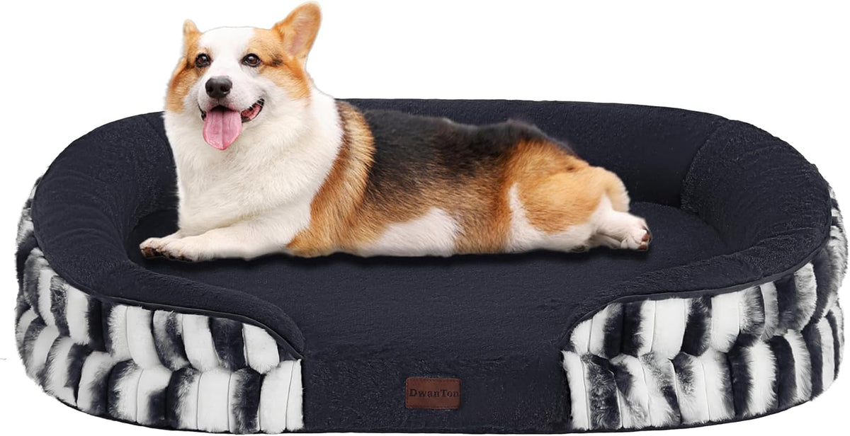 Orthopedic Waterproof Medium Dog Bed Sofa, Gel Memory Foam, 36" | Egg-Crate Foam Dog Sofa, Washable Pet Bed with Four Sided Bolster Cushion, Removable Cover & Non-Slip Bottom, Dark Grey
