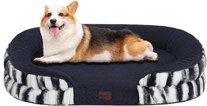Orthopedic Waterproof Medium Dog Bed Sofa, Gel Memory Foam, 36" | Egg-Crate Foam Dog Sofa, Washable Pet Bed with Four Sided Bolster Cushion, Removable Cover & Non-Slip Bottom, Dark Grey