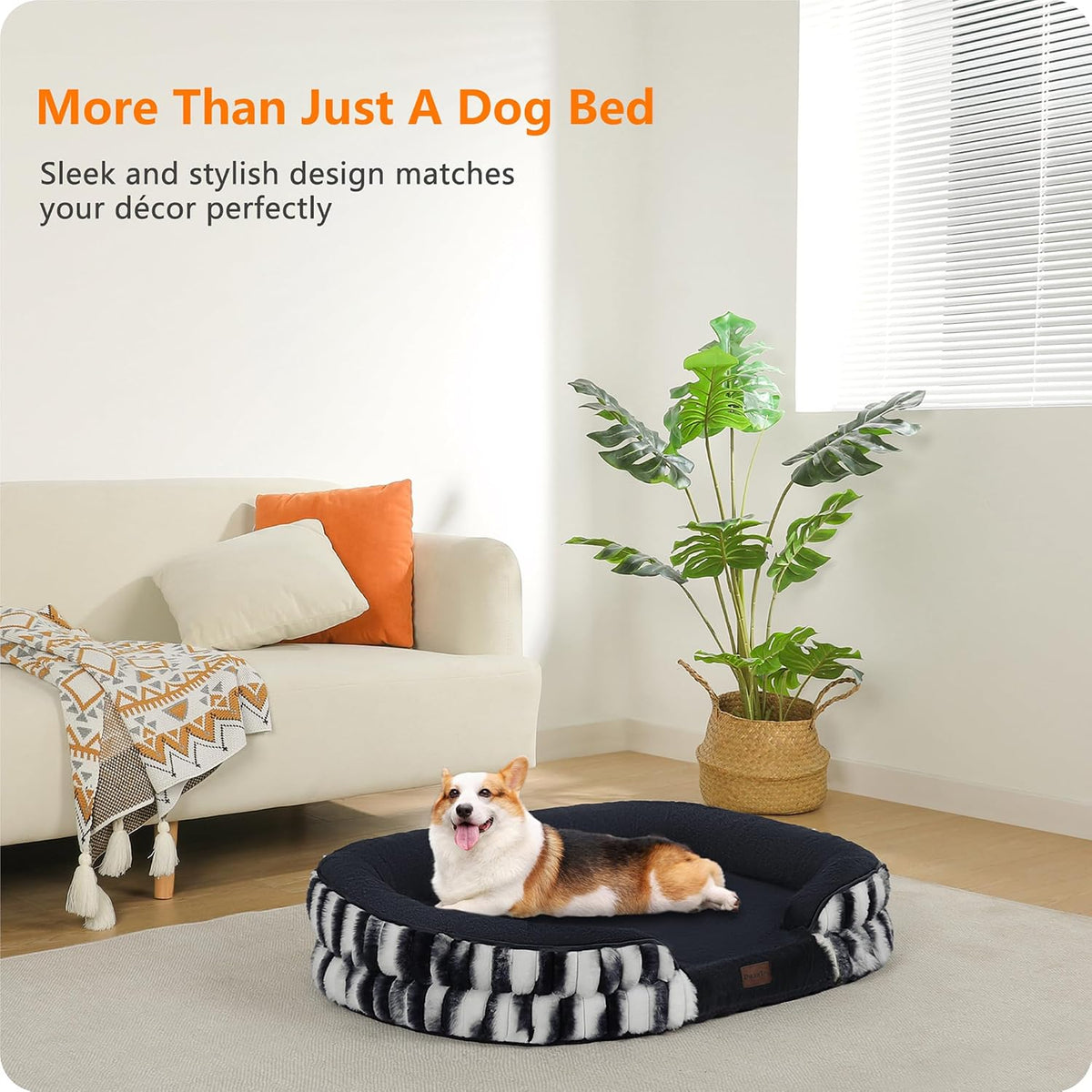 Orthopedic Waterproof Medium Dog Bed Sofa, Gel Memory Foam, 36" | Egg-Crate Foam Dog Sofa, Washable Pet Bed with Four Sided Bolster Cushion, Removable Cover & Non-Slip Bottom, Dark Grey