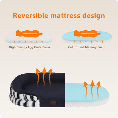 Orthopedic Waterproof Medium Dog Bed Sofa, Gel Memory Foam, 36" | Egg-Crate Foam Dog Sofa, Washable Pet Bed with Four Sided Bolster Cushion, Removable Cover & Non-Slip Bottom, Dark Grey