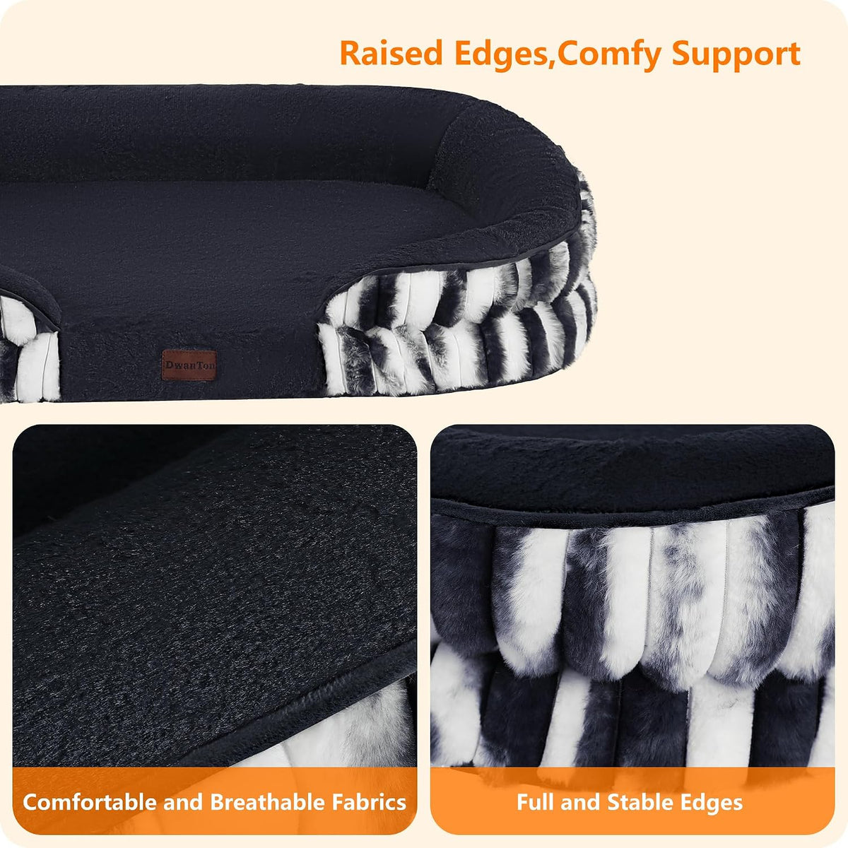 Orthopedic Waterproof Medium Dog Bed Sofa, Gel Memory Foam, 36" | Egg-Crate Foam Dog Sofa, Washable Pet Bed with Four Sided Bolster Cushion, Removable Cover & Non-Slip Bottom, Dark Grey