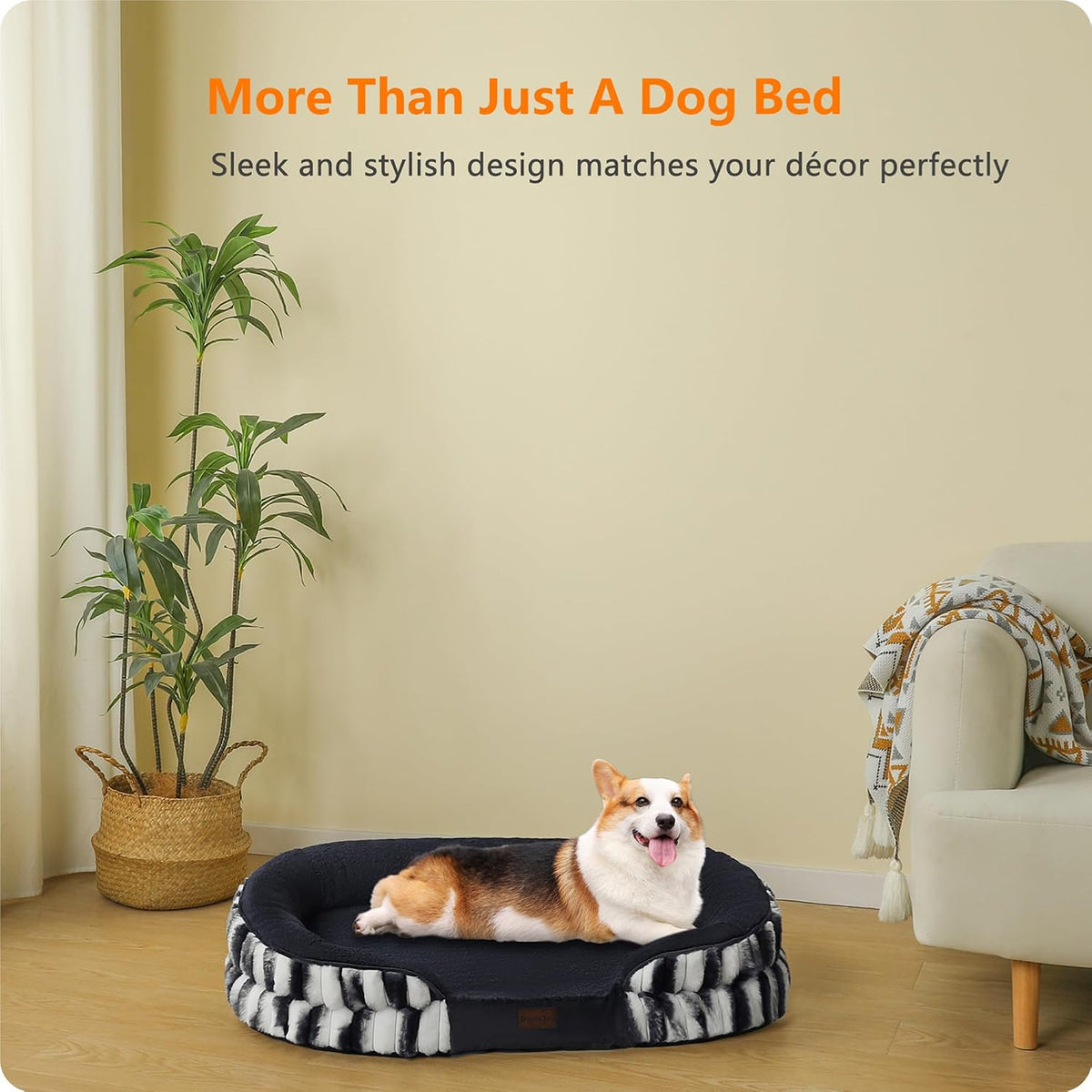 Orthopedic Waterproof Medium Dog Bed Sofa, Gel Memory Foam, 36" | Egg-Crate Foam Dog Sofa, Washable Pet Bed with Four Sided Bolster Cushion, Removable Cover & Non-Slip Bottom, Dark Grey
