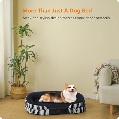 Orthopedic Waterproof Medium Dog Bed Sofa, Gel Memory Foam, 36" | Egg-Crate Foam Dog Sofa, Washable Pet Bed with Four Sided Bolster Cushion, Removable Cover & Non-Slip Bottom, Dark Grey