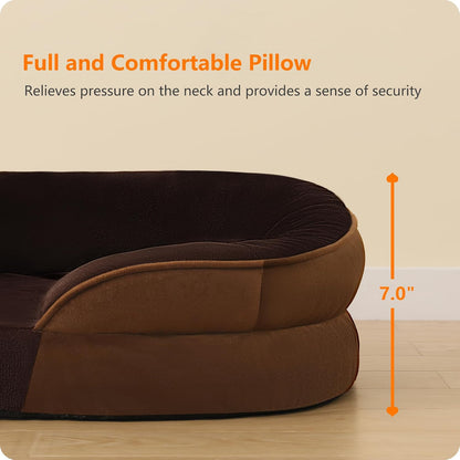 Orthopedic Waterproof Medium Dog Bed Sofa, Gel Memory Foam, 36" | Egg-Crate Foam Dog Sofa, Washable Pet Bed with Four Sided Bolster Cushion, Removable Cover & Non-Slip Bottom, Dark Grey