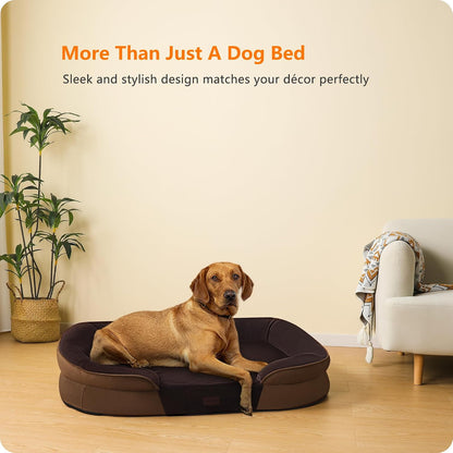 Orthopedic Waterproof Medium Dog Bed Sofa, Gel Memory Foam, 36" | Egg-Crate Foam Dog Sofa, Washable Pet Bed with Four Sided Bolster Cushion, Removable Cover & Non-Slip Bottom, Dark Grey