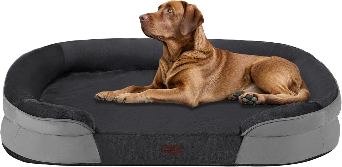 Orthopedic Waterproof Medium Dog Bed Sofa, Gel Memory Foam, 36" | Egg-Crate Foam Dog Sofa, Washable Pet Bed with Four Sided Bolster Cushion, Removable Cover & Non-Slip Bottom, Dark Grey