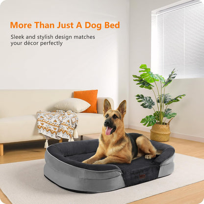 Orthopedic Waterproof Medium Dog Bed Sofa, Gel Memory Foam, 36" | Egg-Crate Foam Dog Sofa, Washable Pet Bed with Four Sided Bolster Cushion, Removable Cover & Non-Slip Bottom, Dark Grey