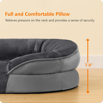 Orthopedic Waterproof Medium Dog Bed Sofa, Gel Memory Foam, 36" | Egg-Crate Foam Dog Sofa, Washable Pet Bed with Four Sided Bolster Cushion, Removable Cover & Non-Slip Bottom, Dark Grey