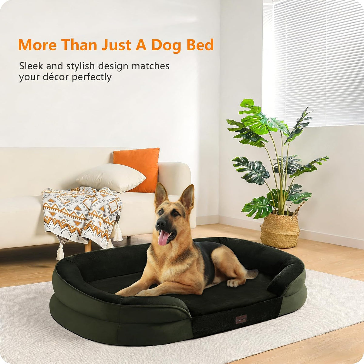 Orthopedic Waterproof Medium Dog Bed Sofa, Gel Memory Foam, 36" | Egg-Crate Foam Dog Sofa, Washable Pet Bed with Four Sided Bolster Cushion, Removable Cover & Non-Slip Bottom, Dark Grey