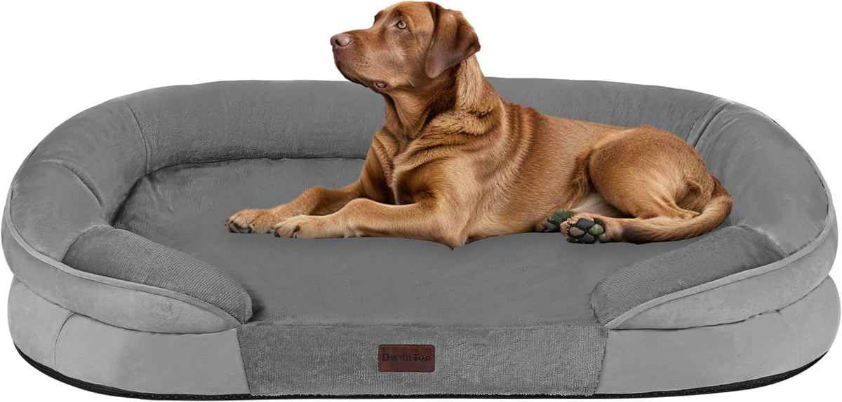 Orthopedic Waterproof Medium Dog Bed Sofa, Gel Memory Foam, 36" | Egg-Crate Foam Dog Sofa, Washable Pet Bed with Four Sided Bolster Cushion, Removable Cover & Non-Slip Bottom, Dark Grey
