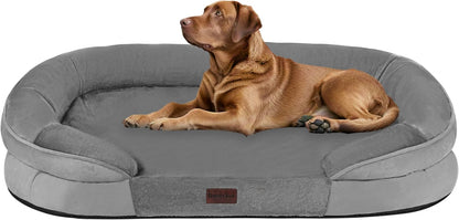 Orthopedic Waterproof Medium Dog Bed Sofa, Gel Memory Foam, 36" | Egg-Crate Foam Dog Sofa, Washable Pet Bed with Four Sided Bolster Cushion, Removable Cover & Non-Slip Bottom, Dark Grey