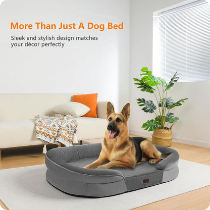 Orthopedic Waterproof Medium Dog Bed Sofa, Gel Memory Foam, 36" | Egg-Crate Foam Dog Sofa, Washable Pet Bed with Four Sided Bolster Cushion, Removable Cover & Non-Slip Bottom, Dark Grey